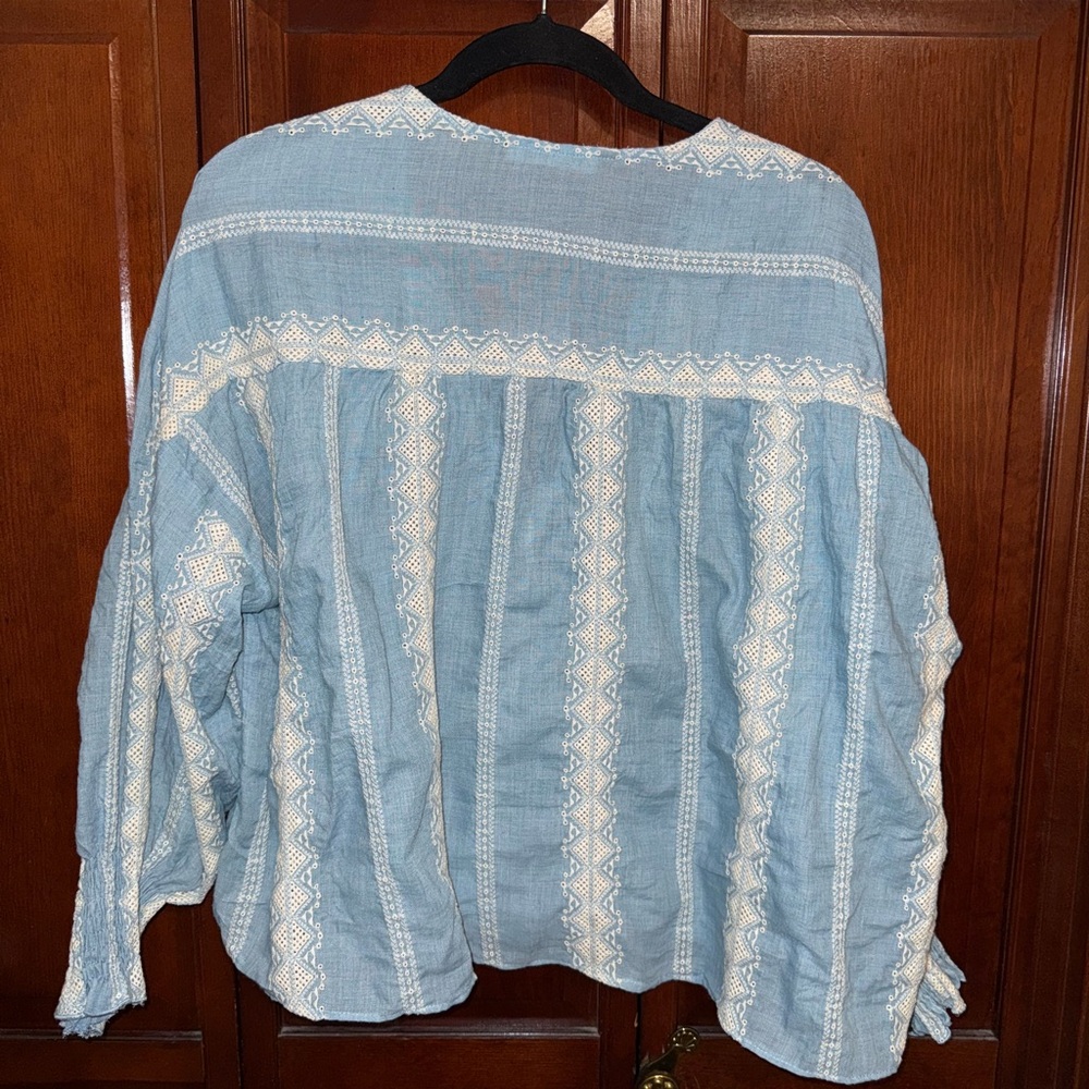 Zara Light Blue and Cream Embroidered Top - Picture 2 of 4